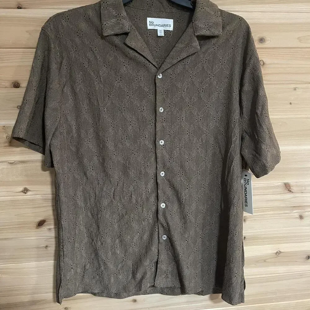 Brown Mens Button Up Crochet - Picture 2 of 8